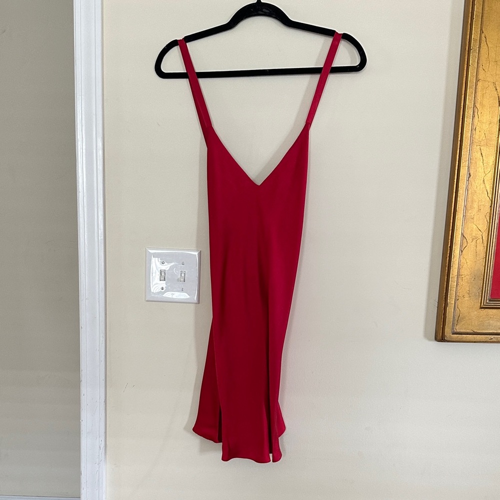 Vintage Cacique 100% SILK Ruby Red Chemise, L